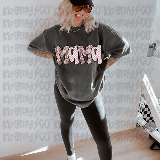 Mama floral checkered print