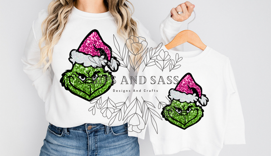 Pink Glitter grinch infant, toddler, child