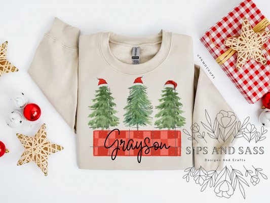 Santa hat Water color Christmas tree